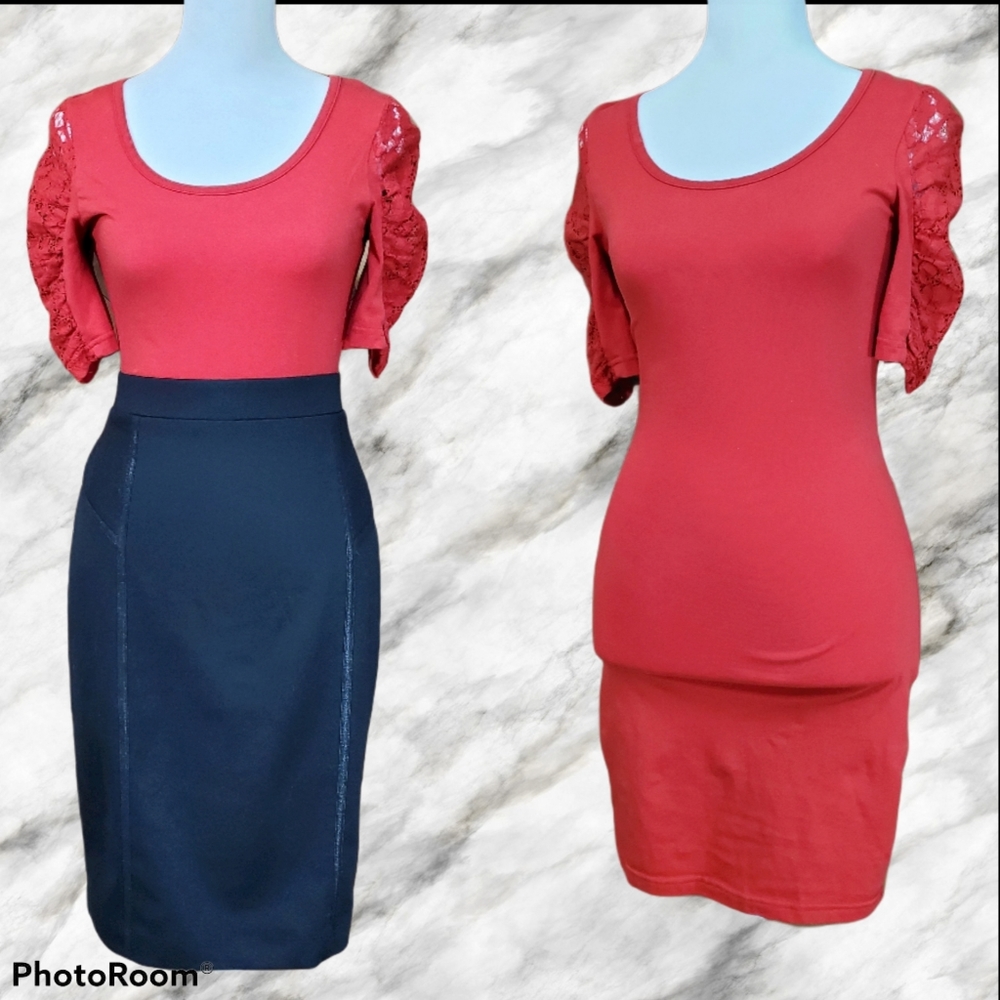 Forever 21 Red Bodycon Dress with Lace Sleeves